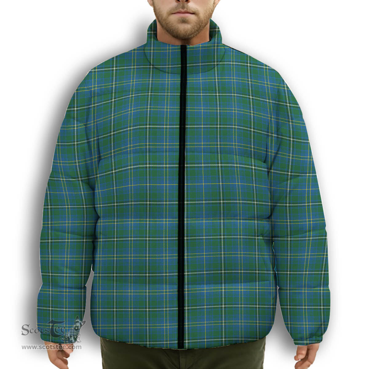 ScotsTee Shop Scottish Hay Hunting Modern Premium Tartan Collar Down Jacket Winter White Duck Down Plaid