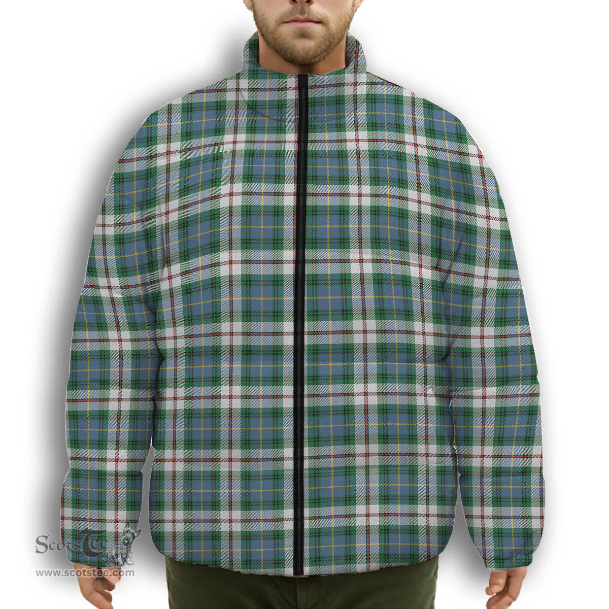 ScotsTee Shop Scottish McLeod Of Californian Ancient Premium Tartan Collar Down Jacket Winter White Duck Down Plaid