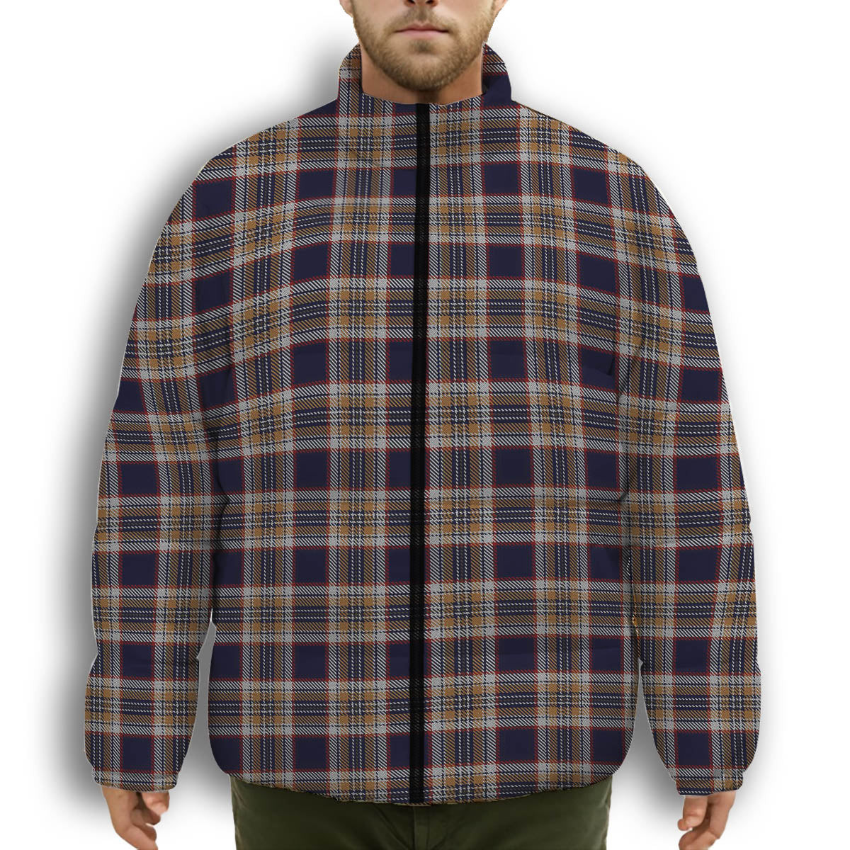 ScotsTee Shop Scottish Stewart Navy Premium Tartan Collar Down Jacket Winter White Duck Down Plaid