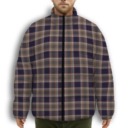 ScotsTee Shop Scottish Stewart Navy Premium Tartan Collar Down Jacket Winter White Duck Down Plaid