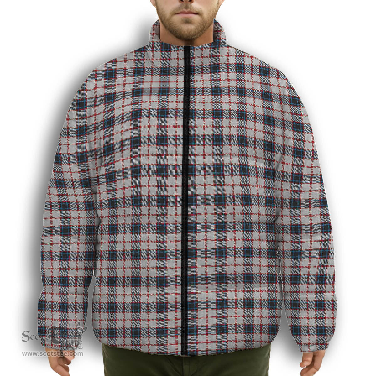 ScotsTee Shop Scottish Merrilees Dress Dance Premium Tartan Collar Down Jacket Winter White Duck Down Plaid