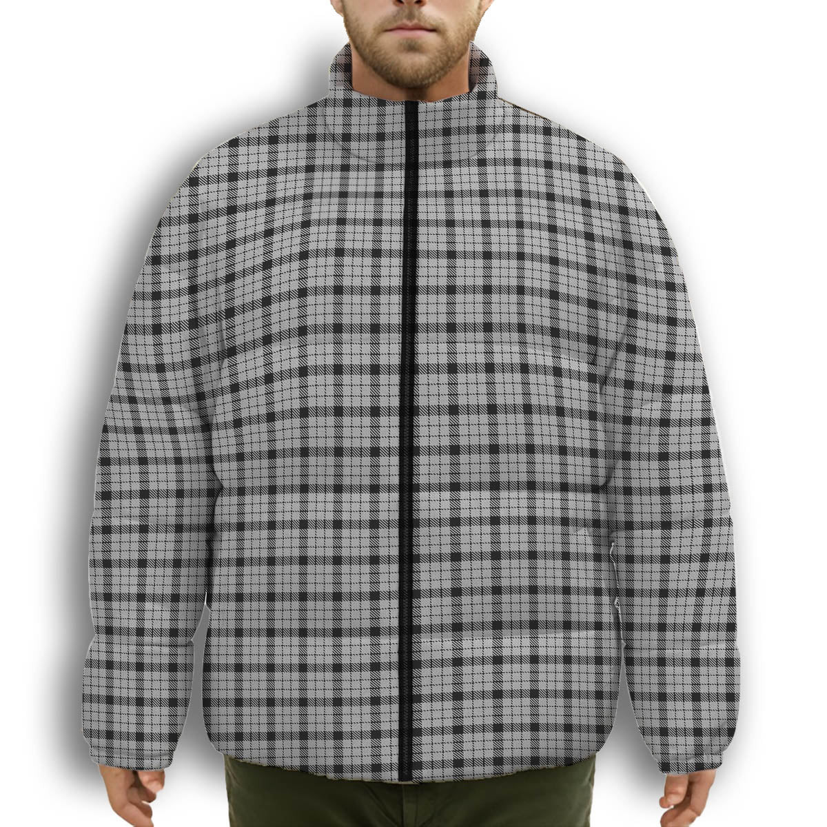 ScotsTee Shop Scottish Wallace Dress Premium Tartan Collar Down Jacket Winter White Duck Down Plaid
