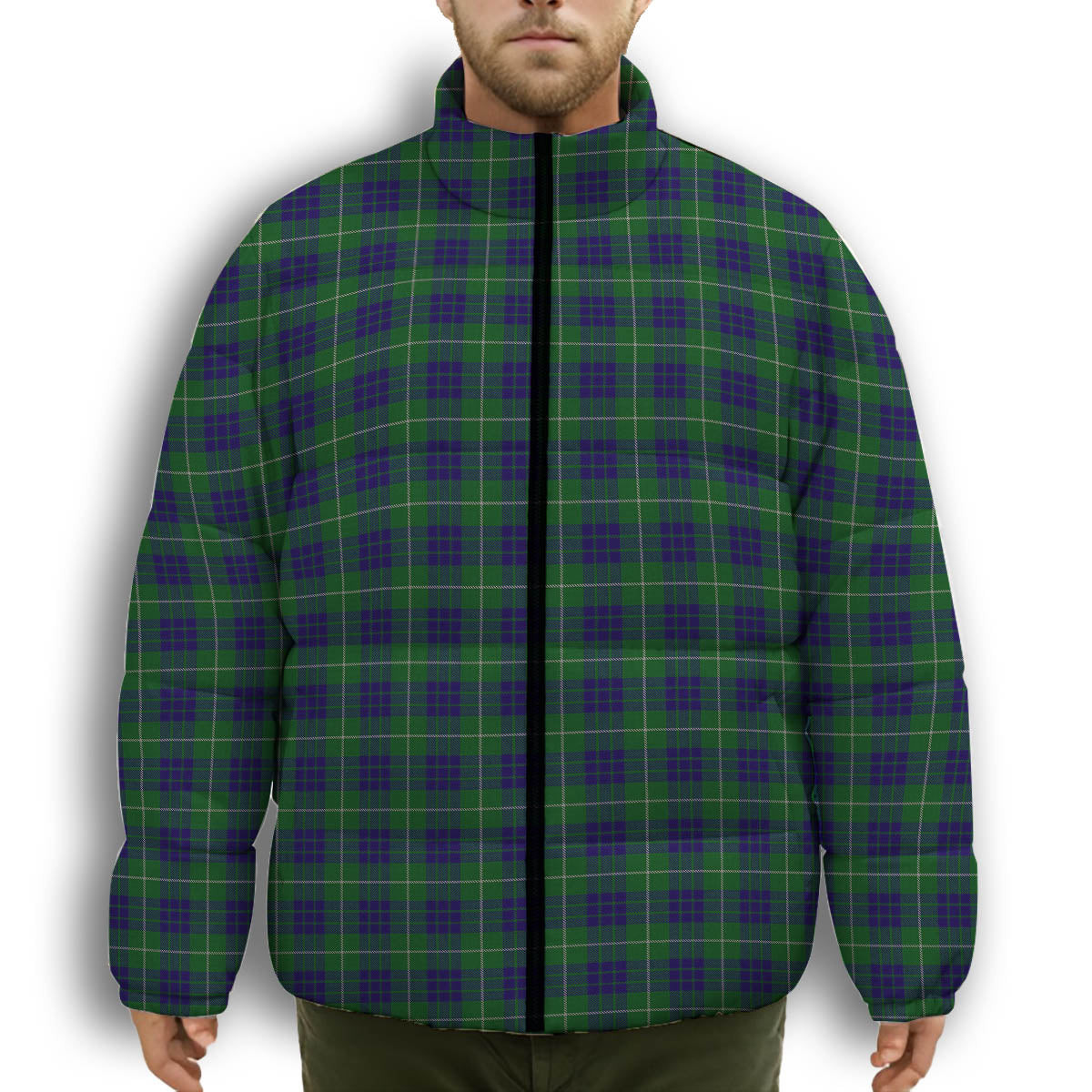 ScotsTee Shop Scottish Hamilton Green Hunting Premium Tartan Collar Down Jacket Winter White Duck Down Plaid