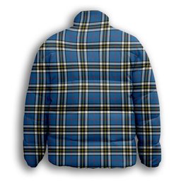 ScotsTee Shop Scottish Thomson Blue Premium Tartan Collar Down Jacket Winter White Duck Down Plaid