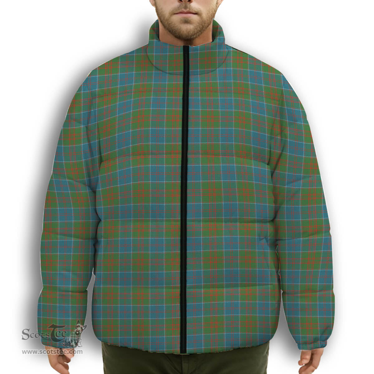 ScotsTee Shop Scottish Stewart of Appin Hunting Ancient Clan Premium Tartan Collar Down Jacket Winter White Duck Down Plaid