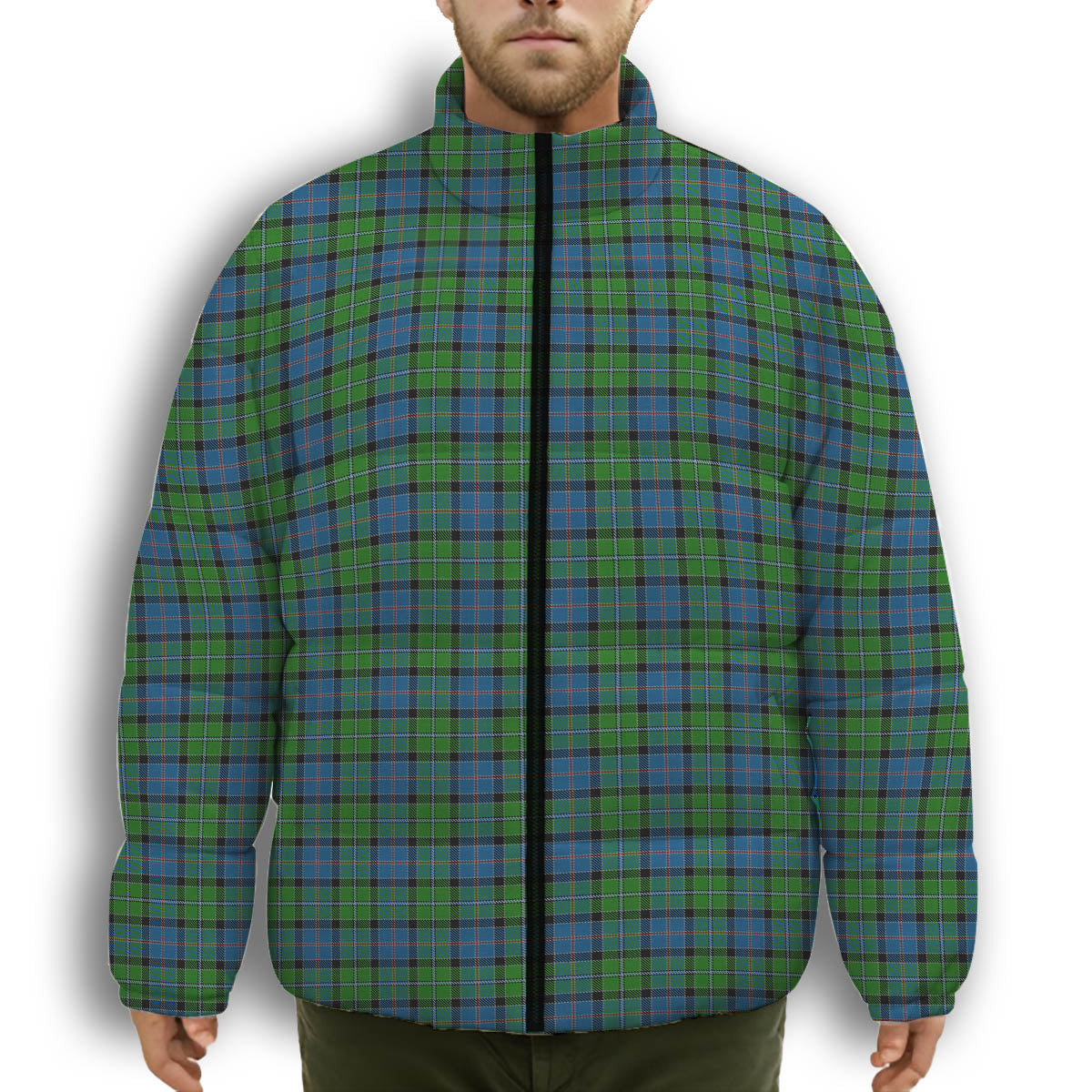 ScotsTee Shop Scottish Stirling Premium Tartan Collar Down Jacket Winter White Duck Down Plaid