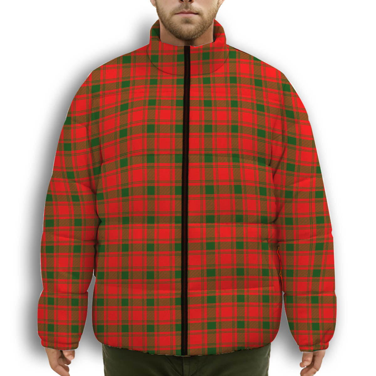 ScotsTee Shop Scottish MacQuarrie Modern Premium Tartan Collar Down Jacket Winter White Duck Down Plaid
