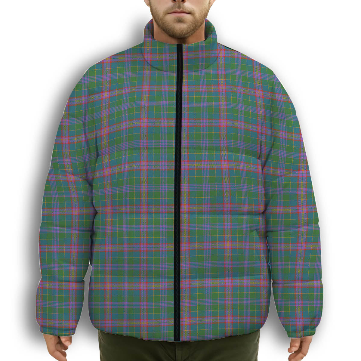 ScotsTee Shop Scottish Pitcairn Hunting Ancient Premium Tartan Collar Down Jacket Winter White Duck Down Plaid