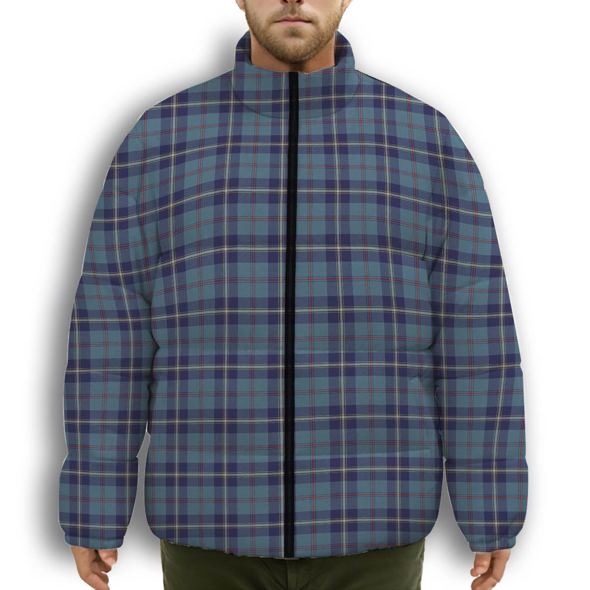 ScotsTee Shop Scottish MacRae of America Premium Tartan Collar Down Jacket Winter White Duck Down Plaid