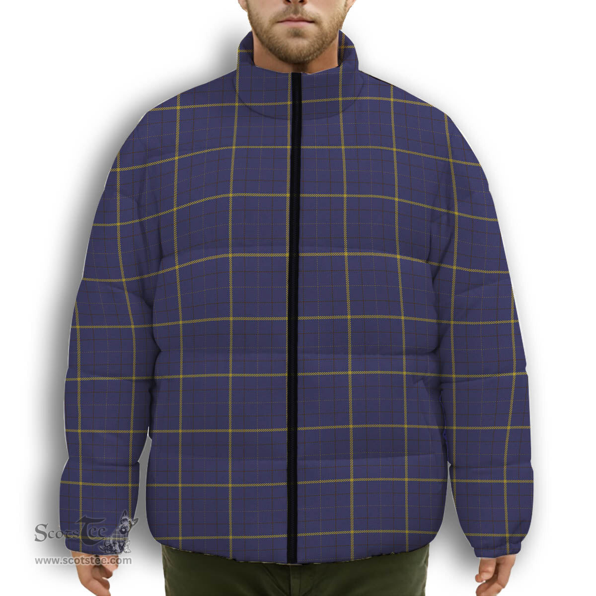 ScotsTee Shop Scottish Pearson Premium Tartan Collar Down Jacket Winter White Duck Down Plaid