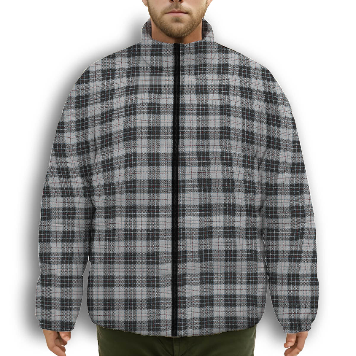 ScotsTee Shop Scottish MacRae, Dress Premium Tartan Collar Down Jacket Winter White Duck Down Plaid