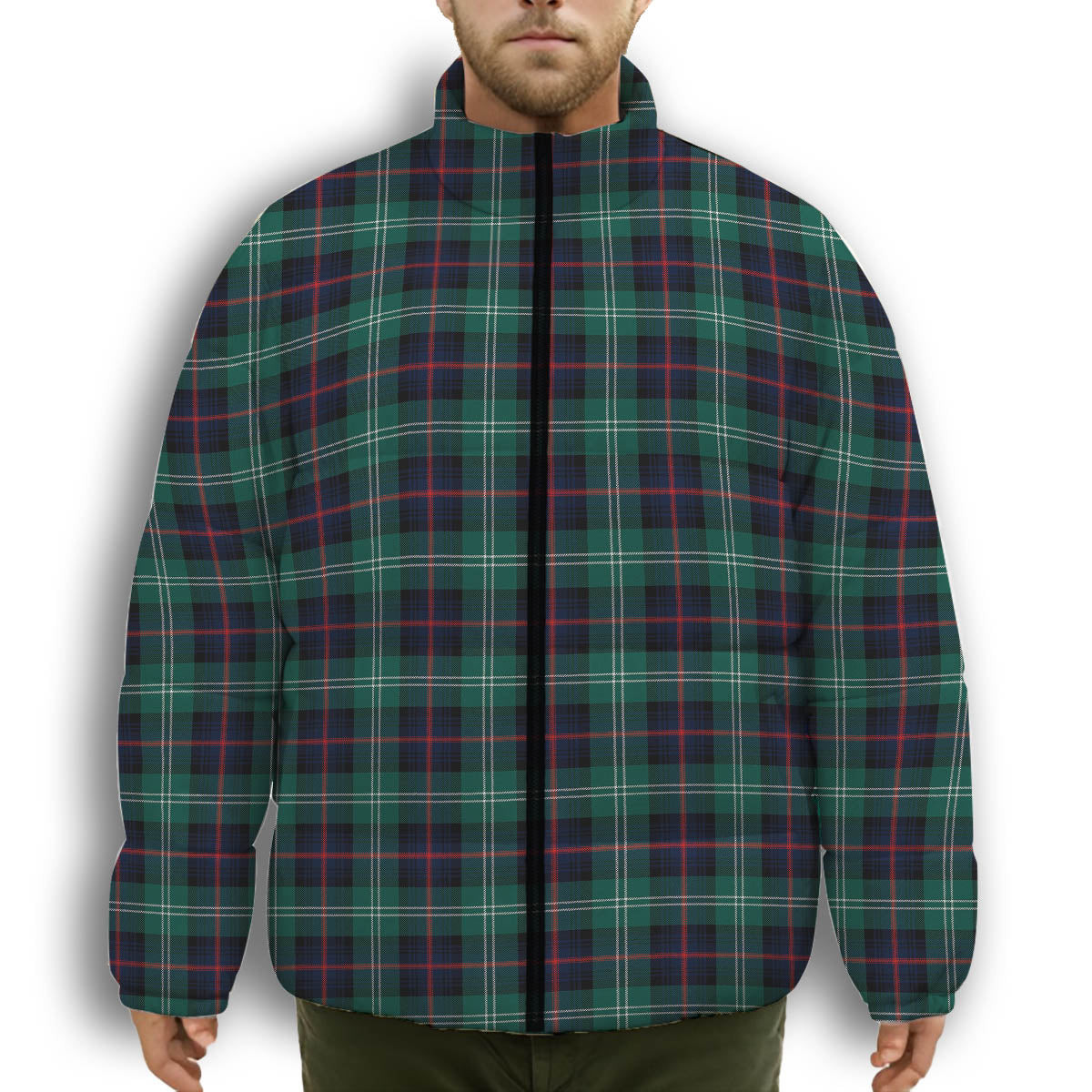 ScotsTee Shop Scottish Sutherland Old Modern Premium Tartan Collar Down Jacket Winter White Duck Down Plaid