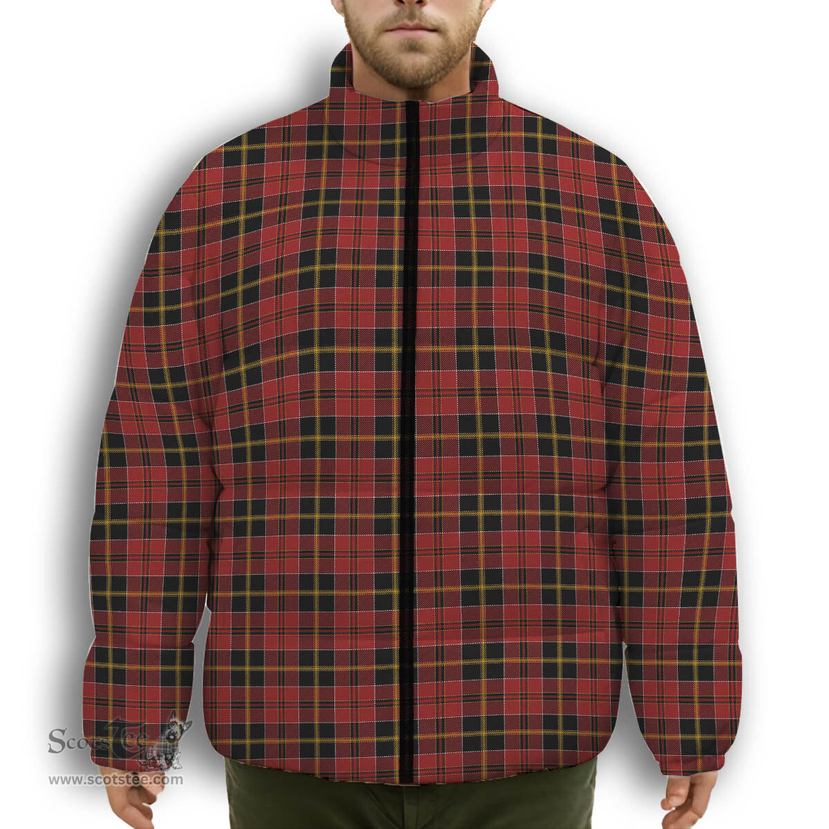 ScotsTee Shop Scottish McAlister of Skye Modern Premium Tartan Collar Down Jacket Winter White Duck Down Plaid