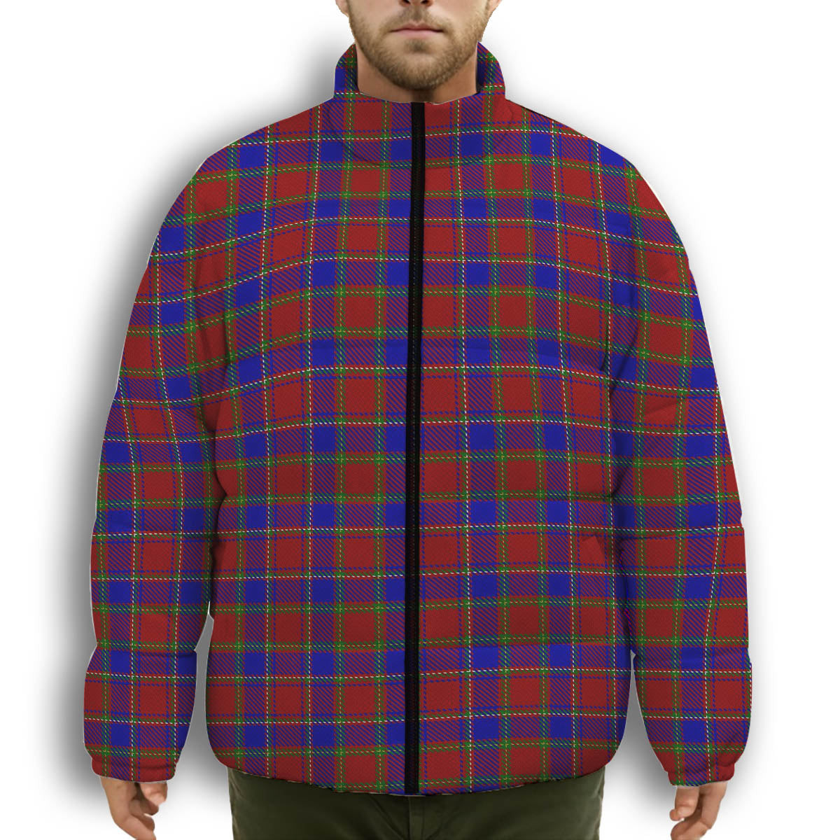 ScotsTee Shop Scottish Mair Premium Tartan Collar Down Jacket Winter White Duck Down Plaid