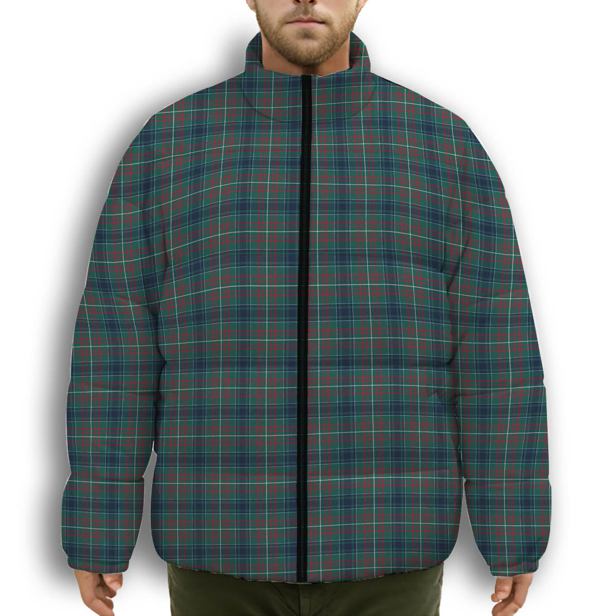 ScotsTee Shop Scottish McConnell Modern Premium Tartan Collar Down Jacket Winter White Duck Down Plaid