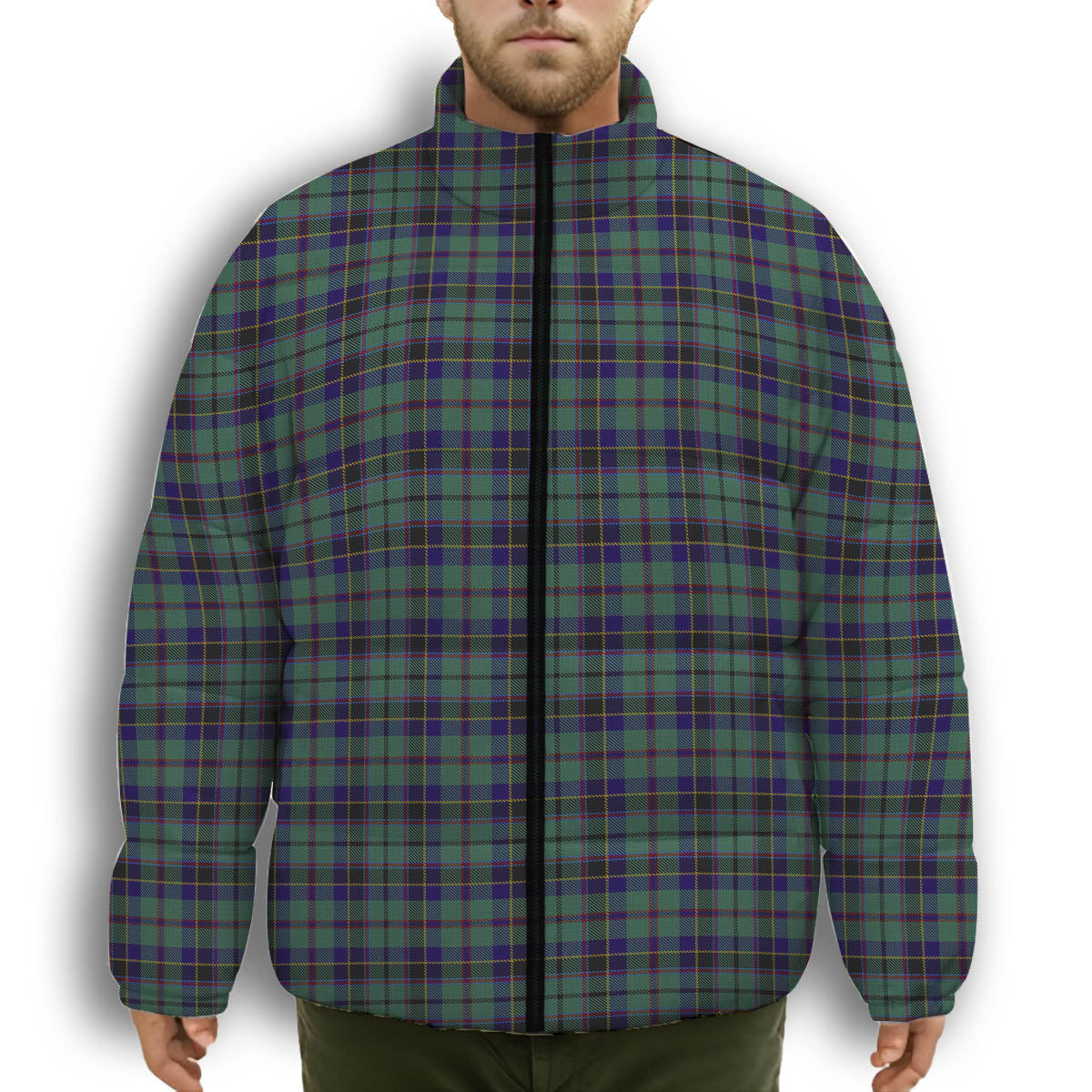 ScotsTee Shop Scottish Stephenson Premium Tartan Collar Down Jacket Winter White Duck Down Plaid