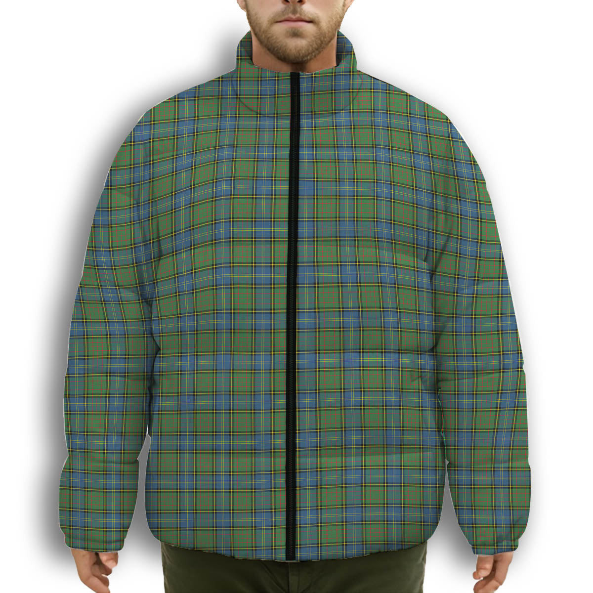 ScotsTee Shop Scottish MacMillan Hunting Ancient Premium Tartan Collar Down Jacket Winter White Duck Down Plaid