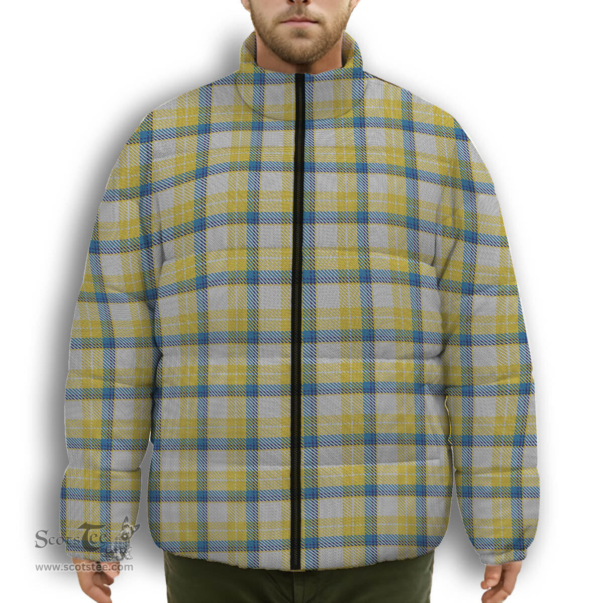 ScotsTee Shop Scottish MacGrath Premium Tartan Collar Down Jacket Winter White Duck Down Plaid