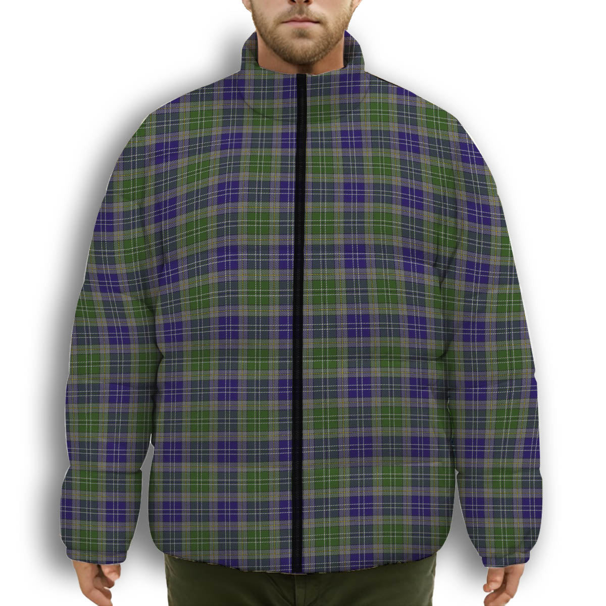 ScotsTee Shop Scottish MacGiboney or MacGibboney Premium Tartan Collar Down Jacket Winter White Duck Down Plaid