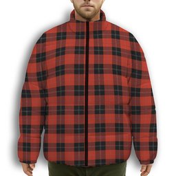 ScotsTee Shop Scottish Ramsay of Dalhousie (Ramsay Red) Ancient Premium Tartan Collar Down Jacket Winter White Duck Down Plaid