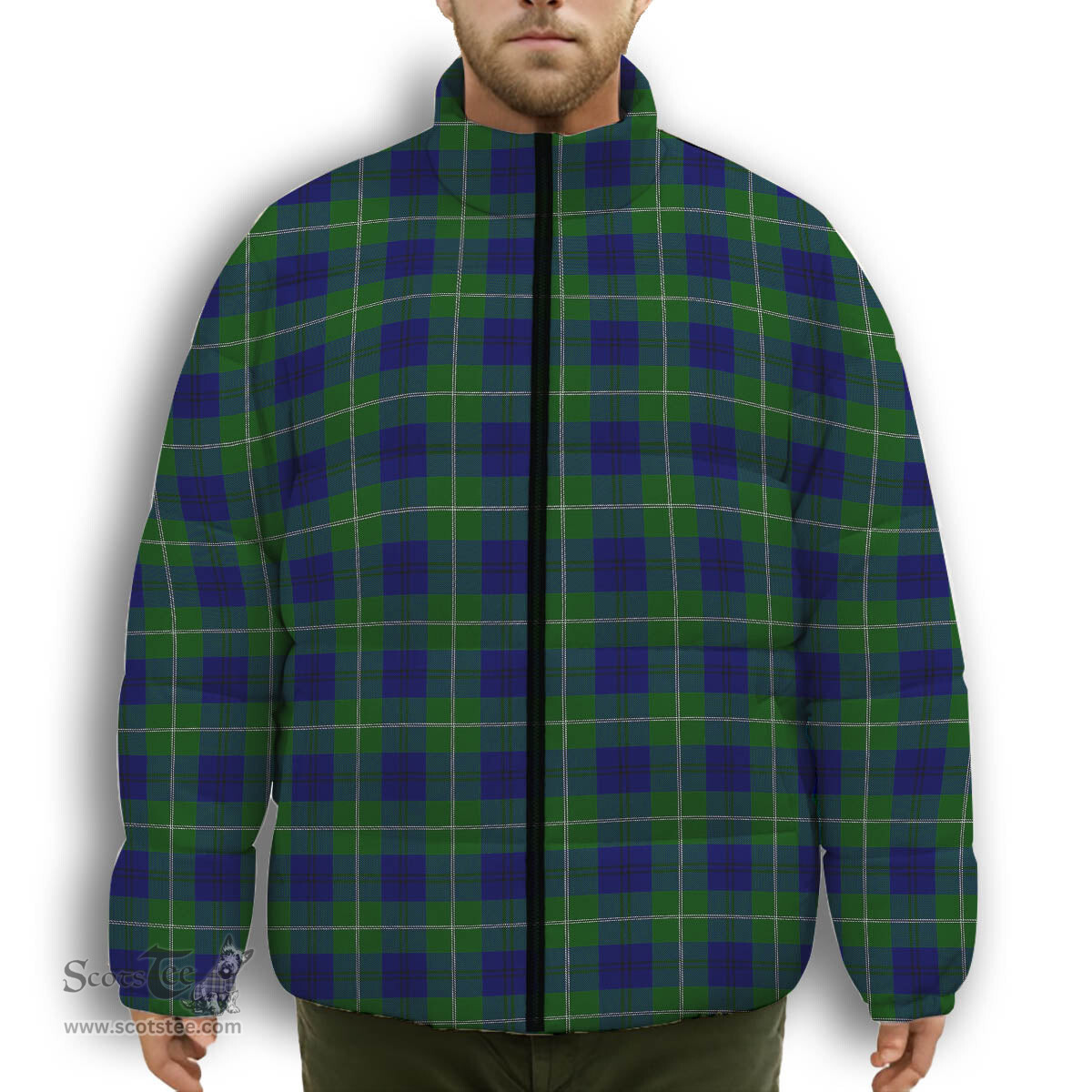ScotsTee Shop Scottish Oliphant Modern Premium Tartan Collar Down Jacket Winter White Duck Down Plaid