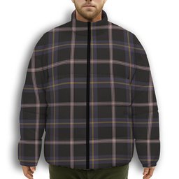 ScotsTee Shop Scottish Navy Dress Blue Premium Tartan Collar Down Jacket Winter White Duck Down Plaid