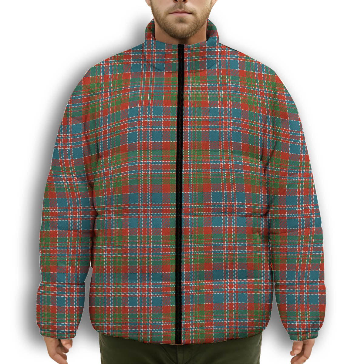ScotsTee Shop Scottish MacDonald of Boisdale Ancient Premium Tartan Collar Down Jacket Winter White Duck Down Plaid