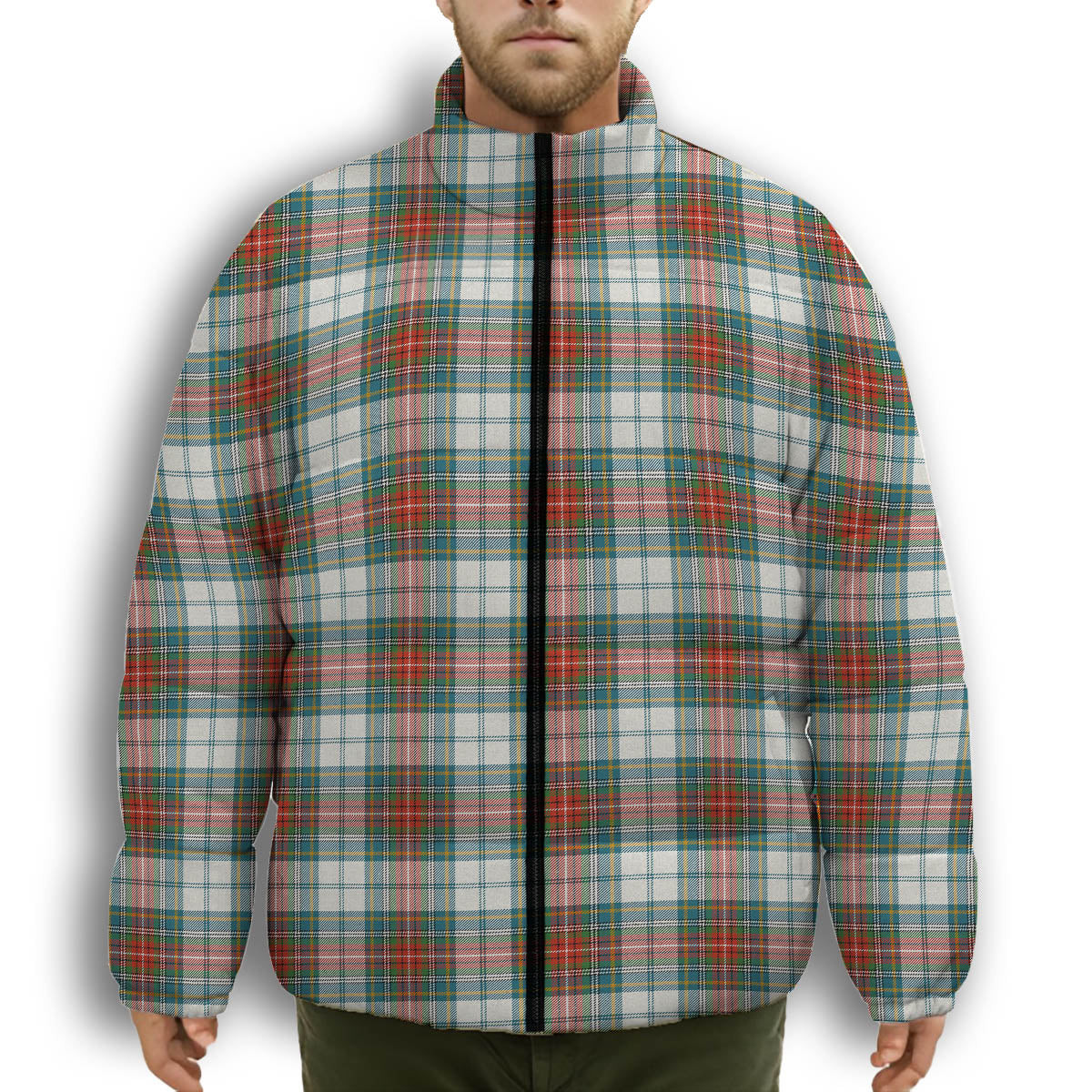 ScotsTee Shop Scottish MacBeth Dress Ancient Premium Tartan Collar Down Jacket Winter White Duck Down Plaid