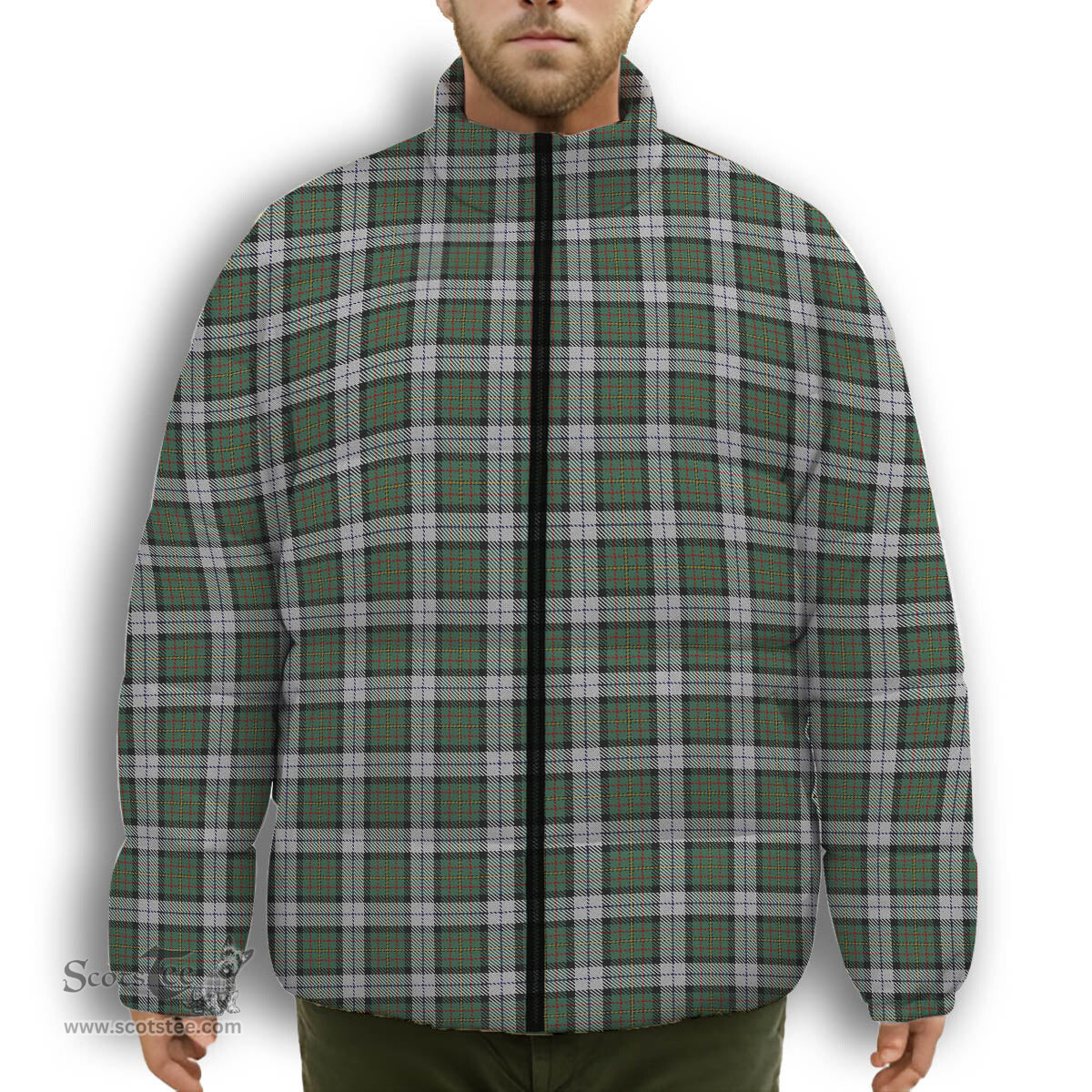 ScotsTee Shop Scottish McLaren Dress Premium Tartan Collar Down Jacket Winter White Duck Down Plaid