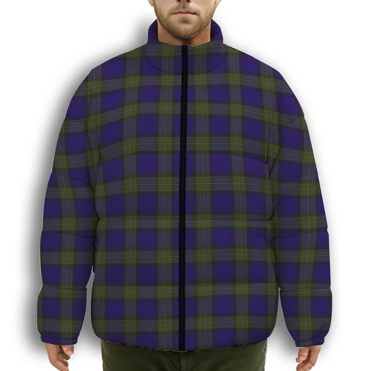 ScotsTee Shop Scottish Minnick Premium Tartan Collar Down Jacket Winter White Duck Down Plaid