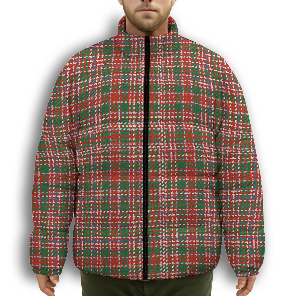 ScotsTee Shop Scottish MacAlister Ancient Clan Premium Tartan Collar Down Jacket Winter White Duck Down Plaid