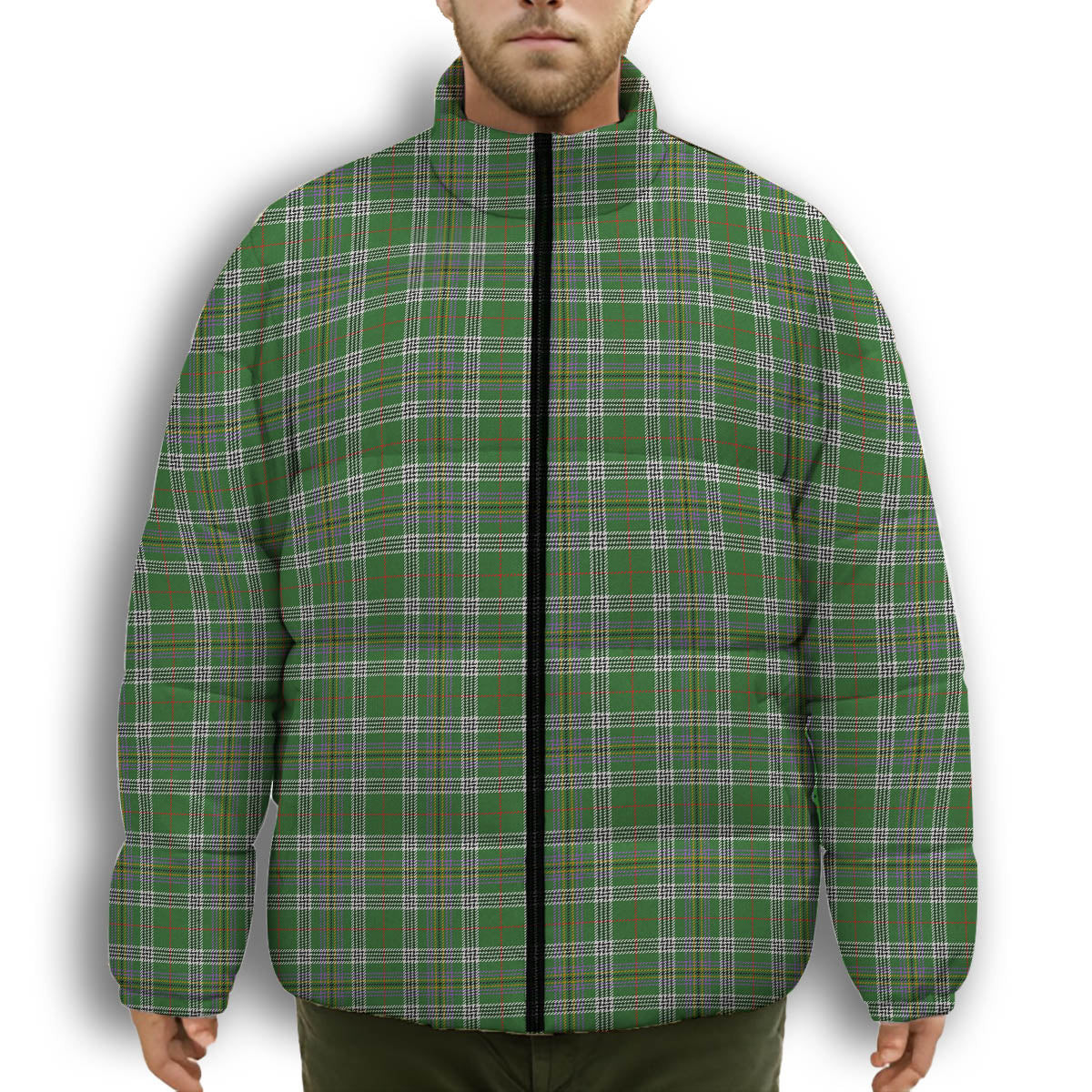 ScotsTee Shop Scottish Kennedy Ancient Clan Premium Tartan Collar Down Jacket Winter White Duck Down Plaid