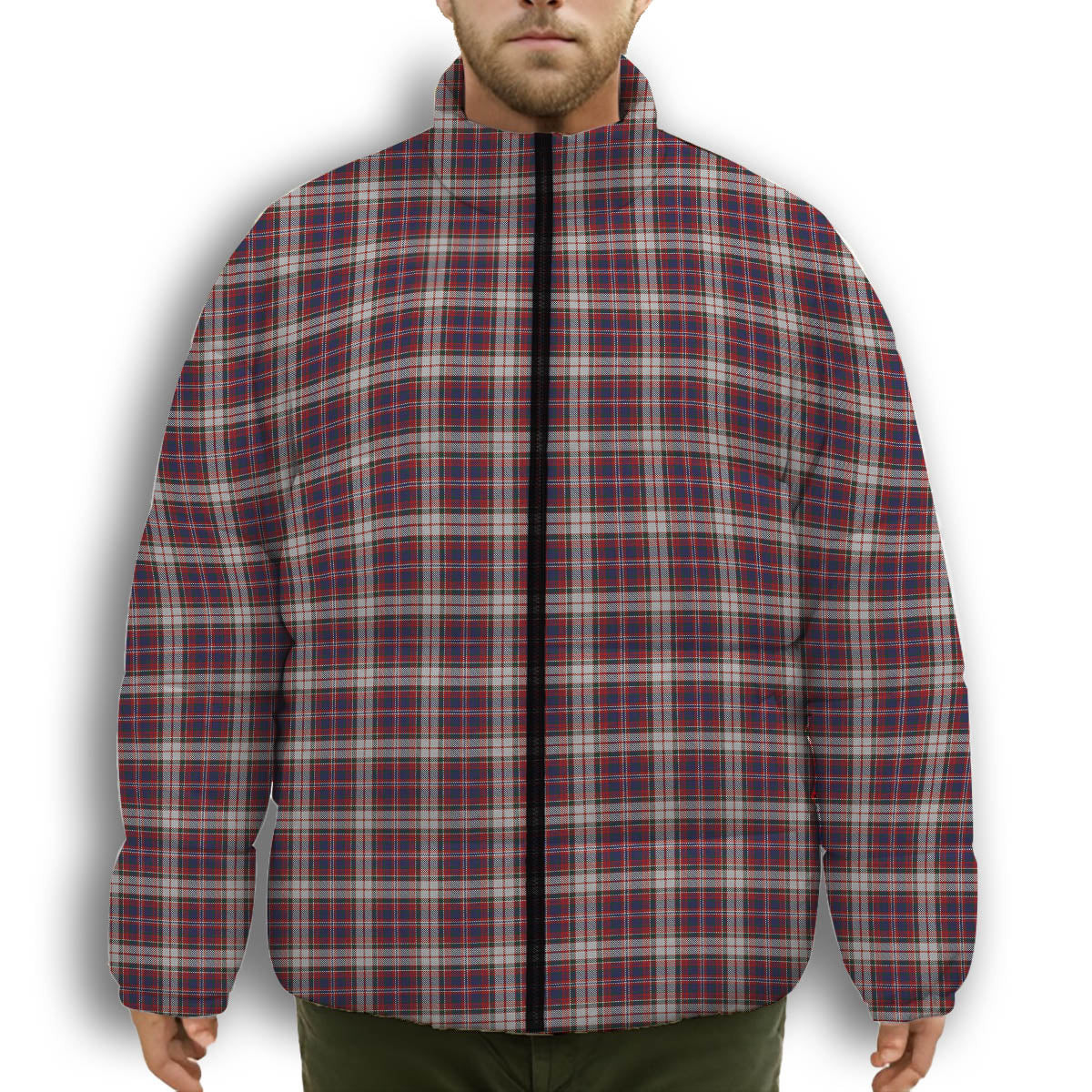 ScotsTee Shop Scottish McFarland Dress Premium Tartan Collar Down Jacket Winter White Duck Down Plaid