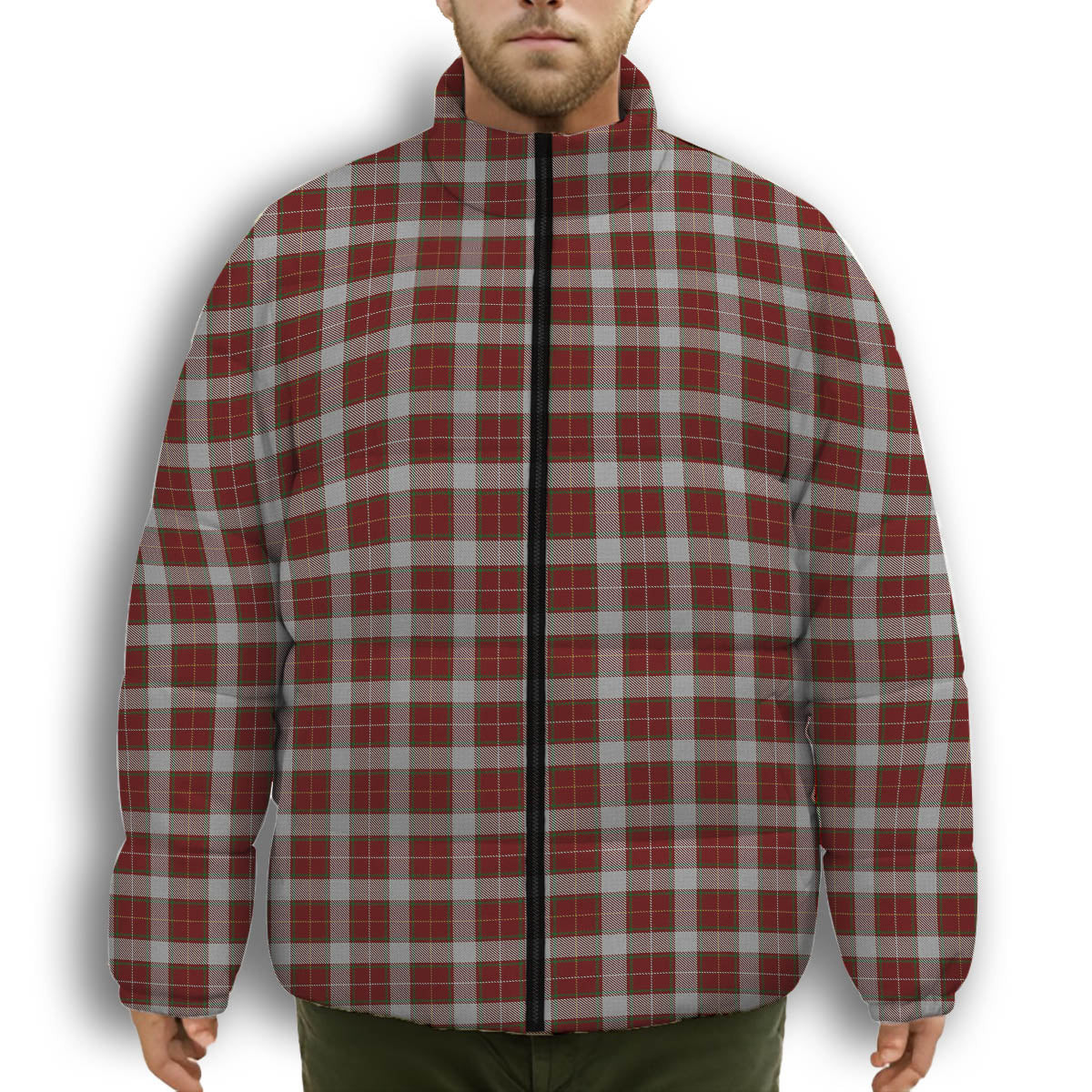 ScotsTee Shop Scottish MacFie Dress Premium Tartan Collar Down Jacket Winter White Duck Down Plaid