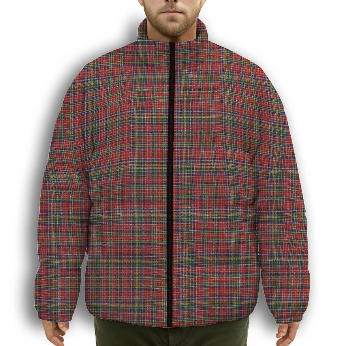 ScotsTee Shop Scottish Waggrall Premium Tartan Collar Down Jacket Winter White Duck Down Plaid