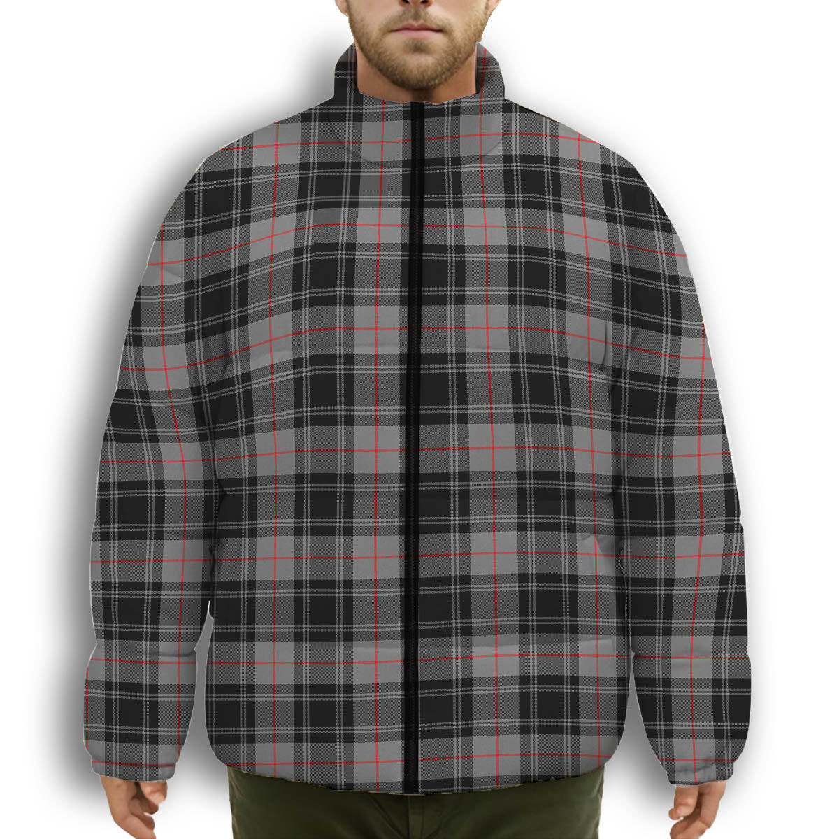 ScotsTee Shop Scottish Moffat Modern SC Premium Tartan Collar Down Jacket Winter White Duck Down Plaid