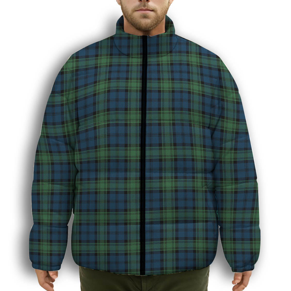 ScotsTee Shop Scottish Kerr Hunting Modern Premium Tartan Collar Down Jacket Winter White Duck Down Plaid