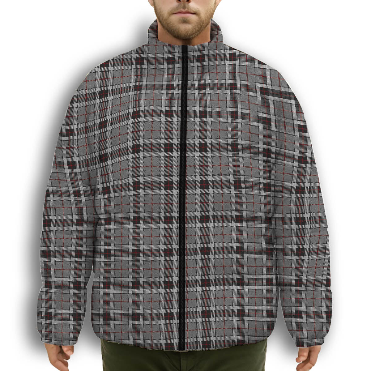 ScotsTee Shop Scottish Thompson Grey Dress Premium Tartan Collar Down Jacket Winter White Duck Down Plaid