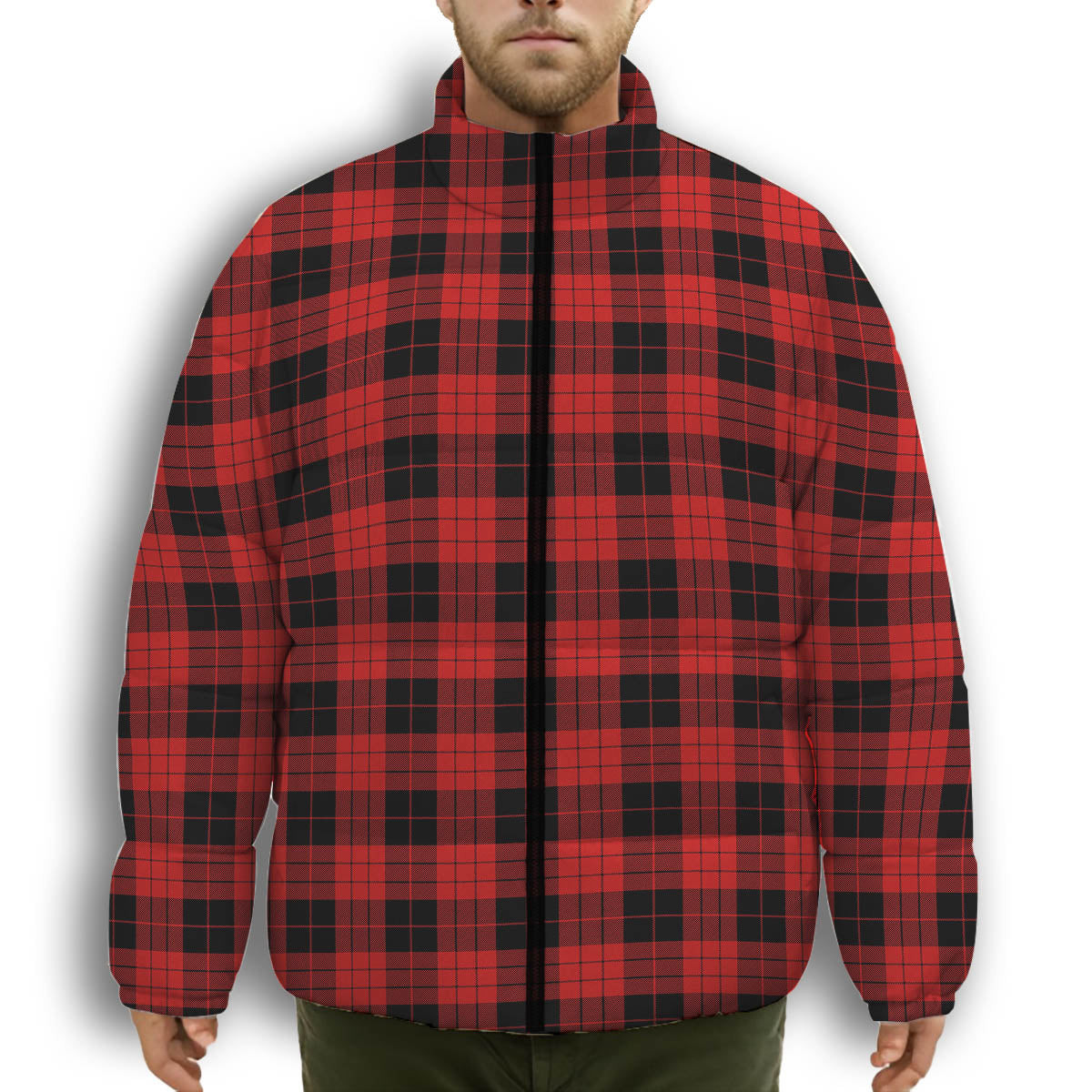 ScotsTee Shop Scottish MacLeod Black and Red Modern Premium Tartan Collar Down Jacket Winter White Duck Down Plaid