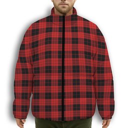 ScotsTee Shop Scottish MacLeod Black and Red Modern Premium Tartan Collar Down Jacket Winter White Duck Down Plaid