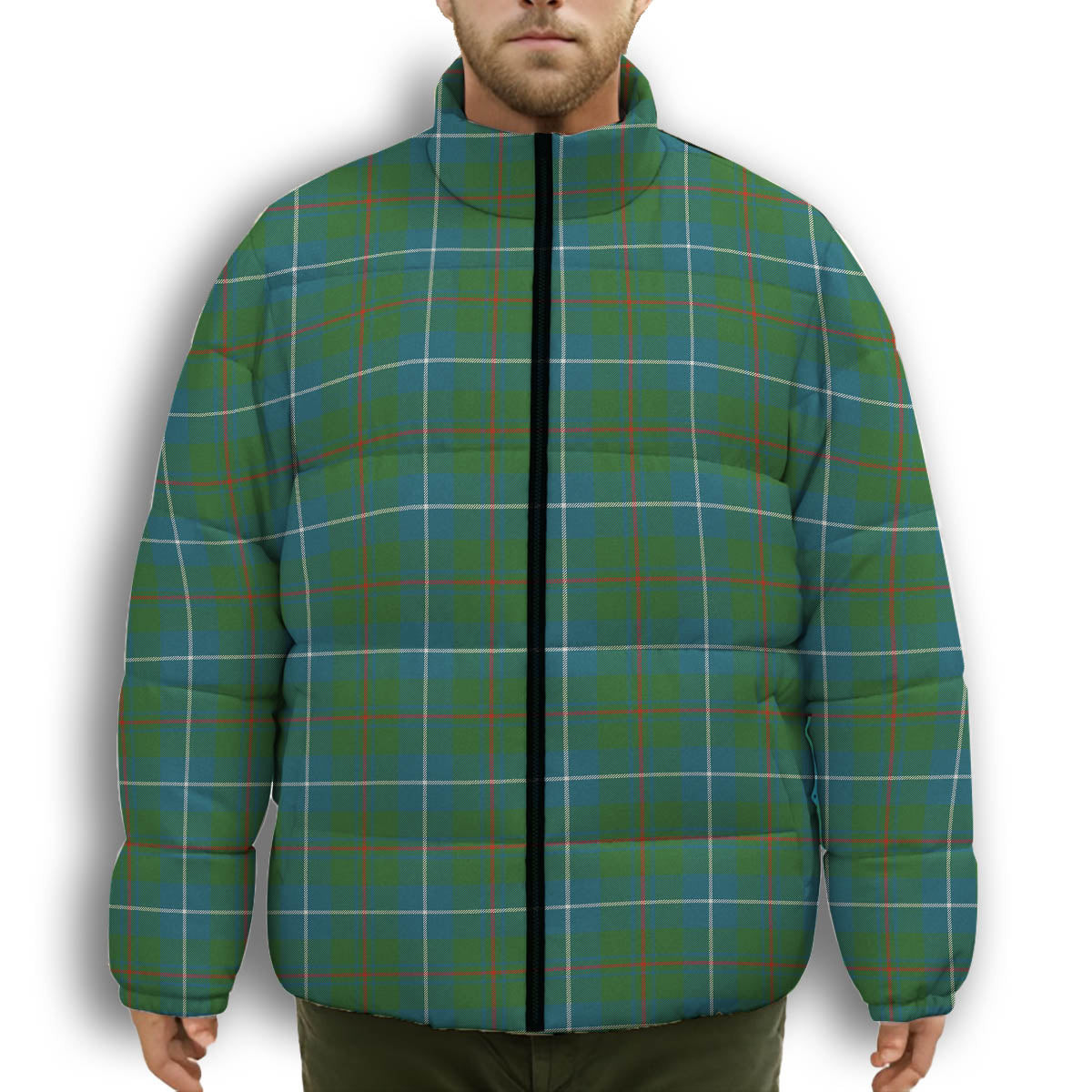 ScotsTee Shop Scottish Irvine of Bonshaw Tower Ancient Premium Tartan Collar Down Jacket Winter White Duck Down Plaid