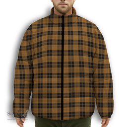 ScotsTee Shop Scottish Johnston Orange and Black Premium Tartan Collar Down Jacket Winter White Duck Down Plaid
