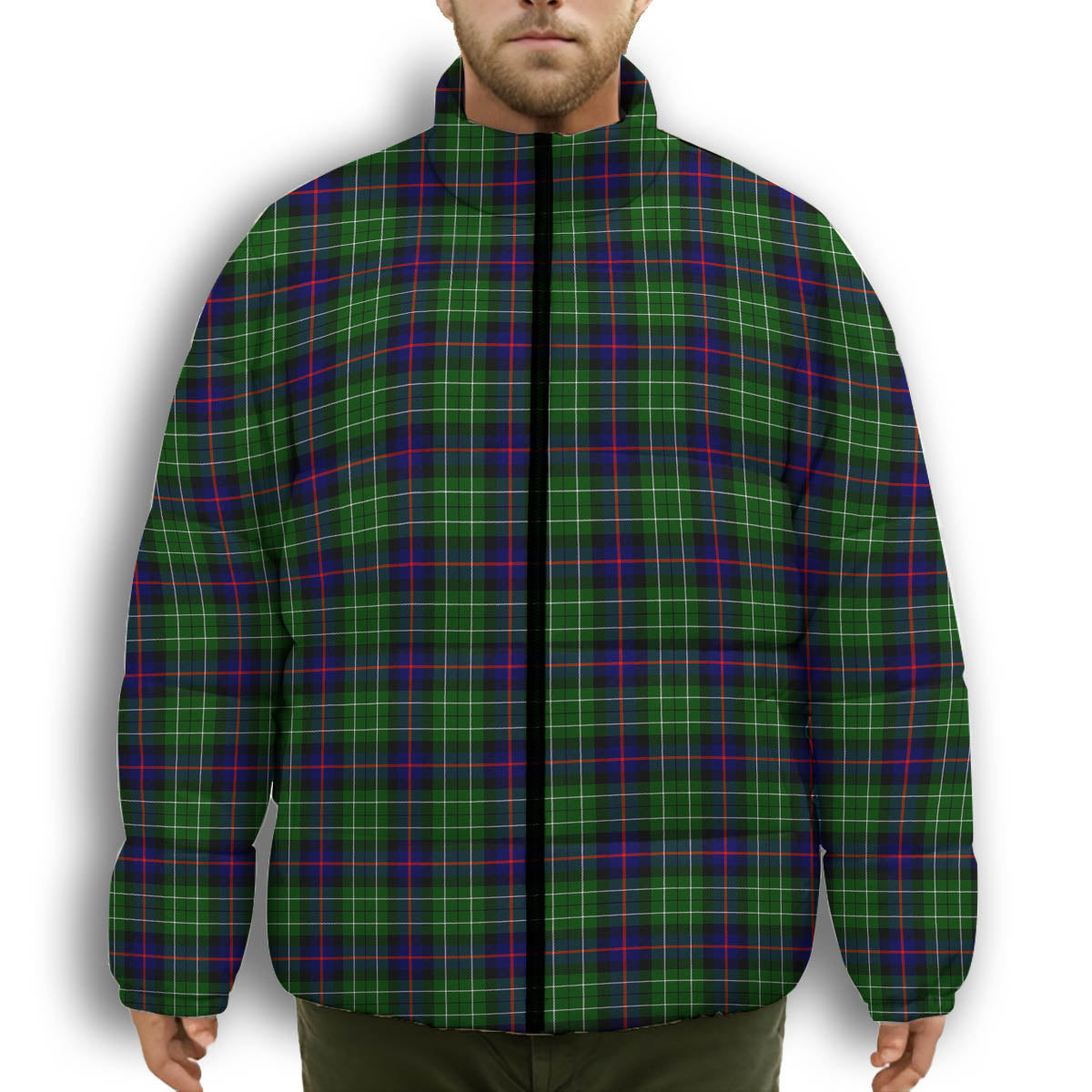 ScotsTee Shop Scottish Leslie Hunting SC Premium Tartan Collar Down Jacket Winter White Duck Down Plaid