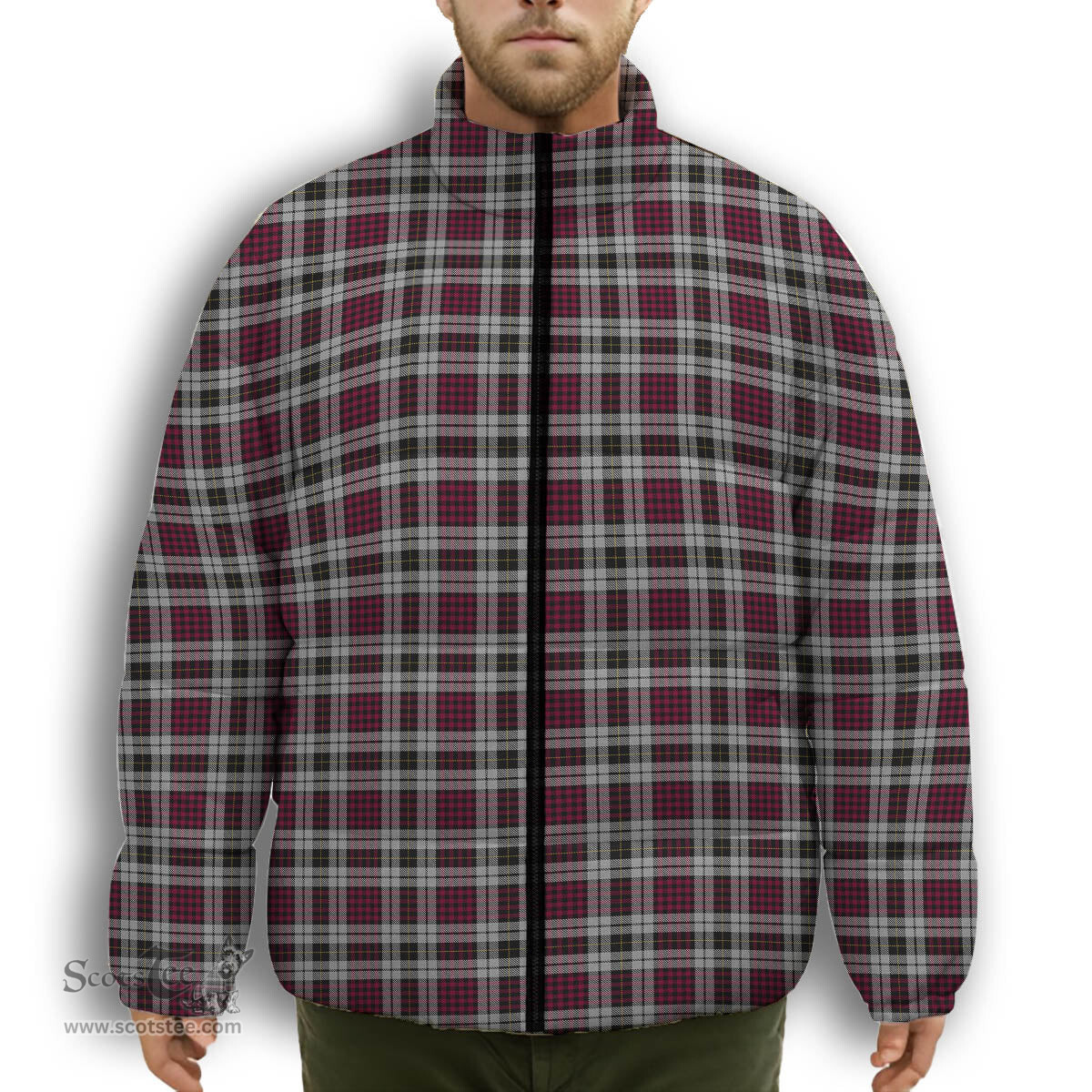 ScotsTee Shop Scottish Little Dress Premium Tartan Collar Down Jacket Winter White Duck Down Plaid