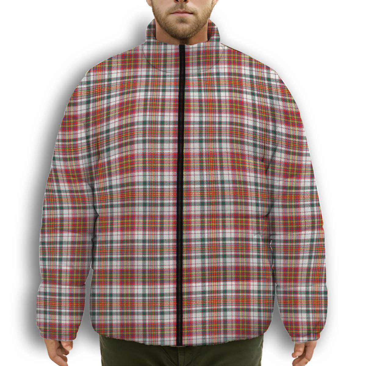 ScotsTee Shop Scottish McAlister Dress Modern Premium Tartan Collar Down Jacket Winter White Duck Down Plaid