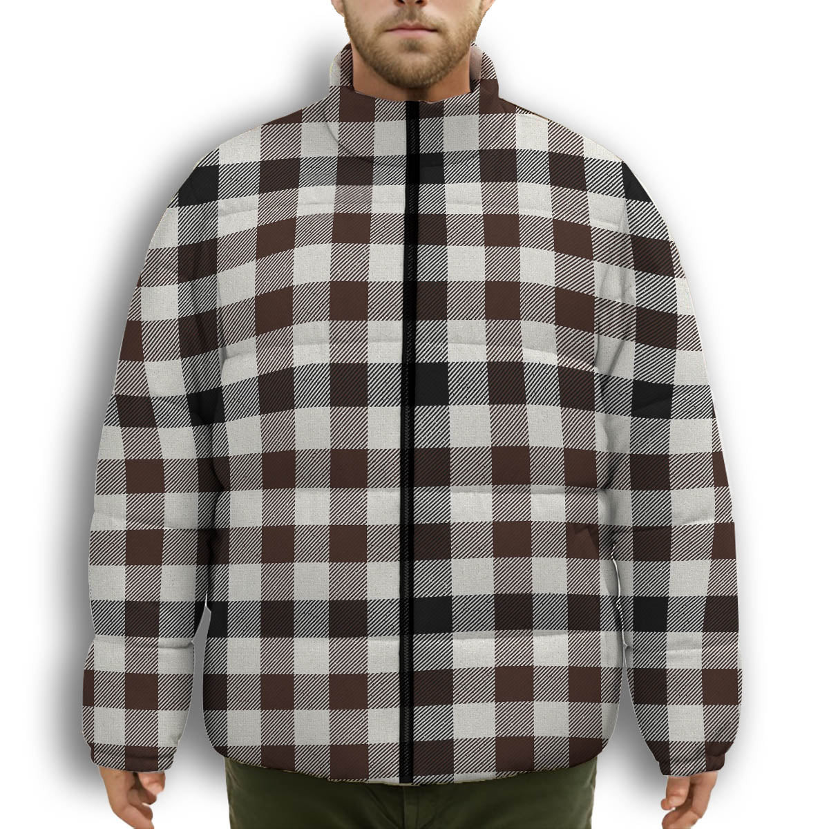 ScotsTee Shop Scottish Hogg Modern Premium Tartan Collar Down Jacket Winter White Duck Down Plaid