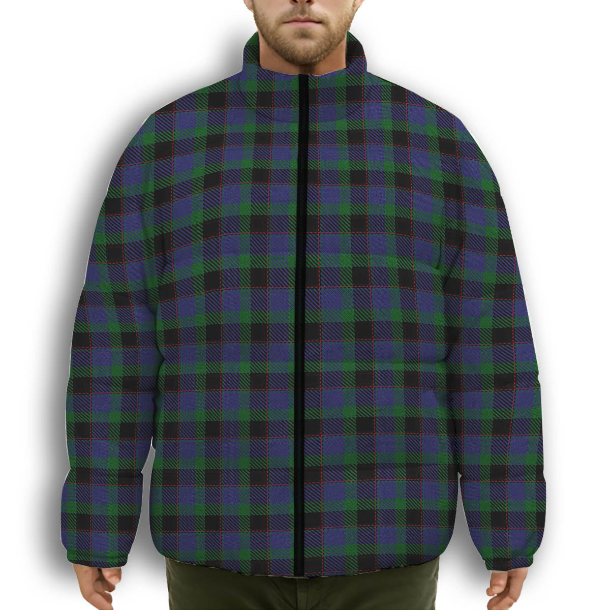 ScotsTee Shop Scottish Meoni Premium Tartan Collar Down Jacket Winter White Duck Down Plaid