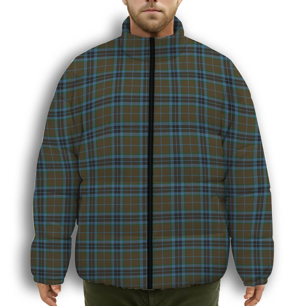 ScotsTee Shop Scottish Thomson Hunting Premium Tartan Collar Down Jacket Winter White Duck Down Plaid