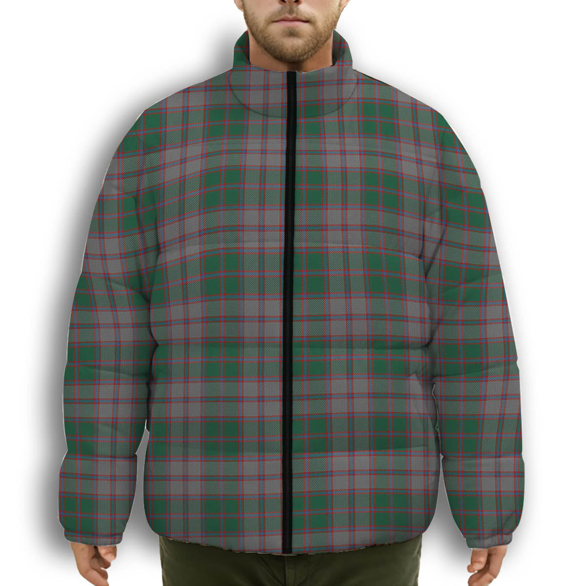 ScotsTee Shop Scottish MacPherson Gathering 1996 Premium Tartan Collar Down Jacket Winter White Duck Down Plaid