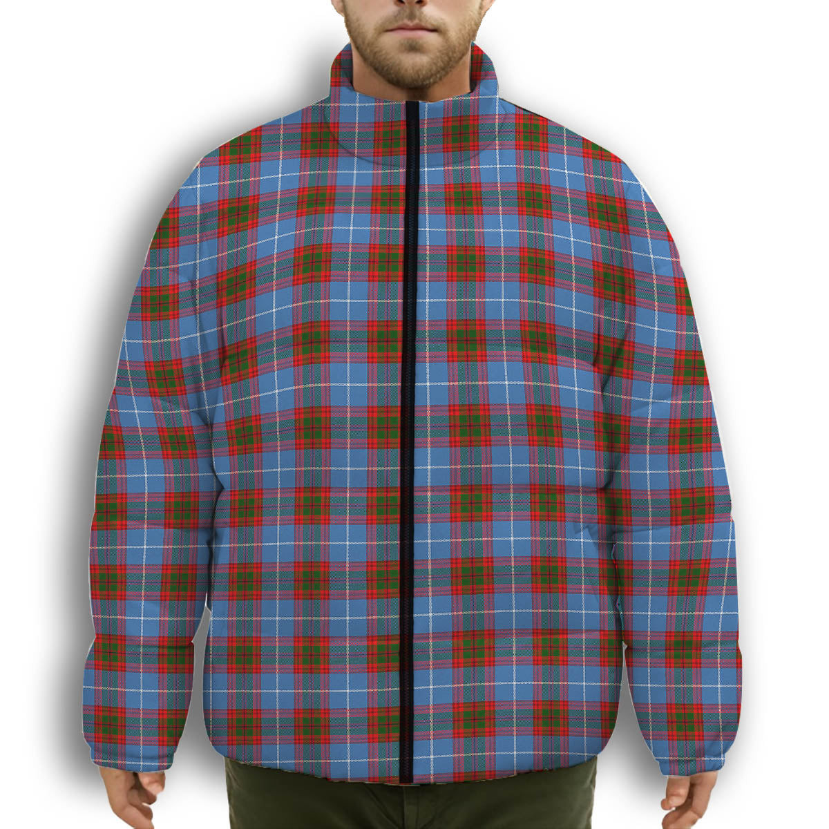 ScotsTee Shop Scottish Trotter Premium Tartan Collar Down Jacket Winter White Duck Down Plaid
